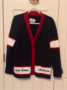 Black and Red Letterman Cardigan Sweater